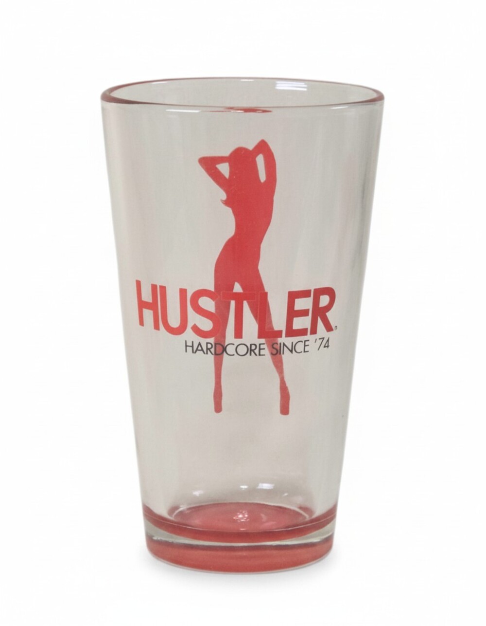 Rare Hustler Hardcore Since 74 Red Base Glass Tumbler 6in Bar Breweriana USA EUC